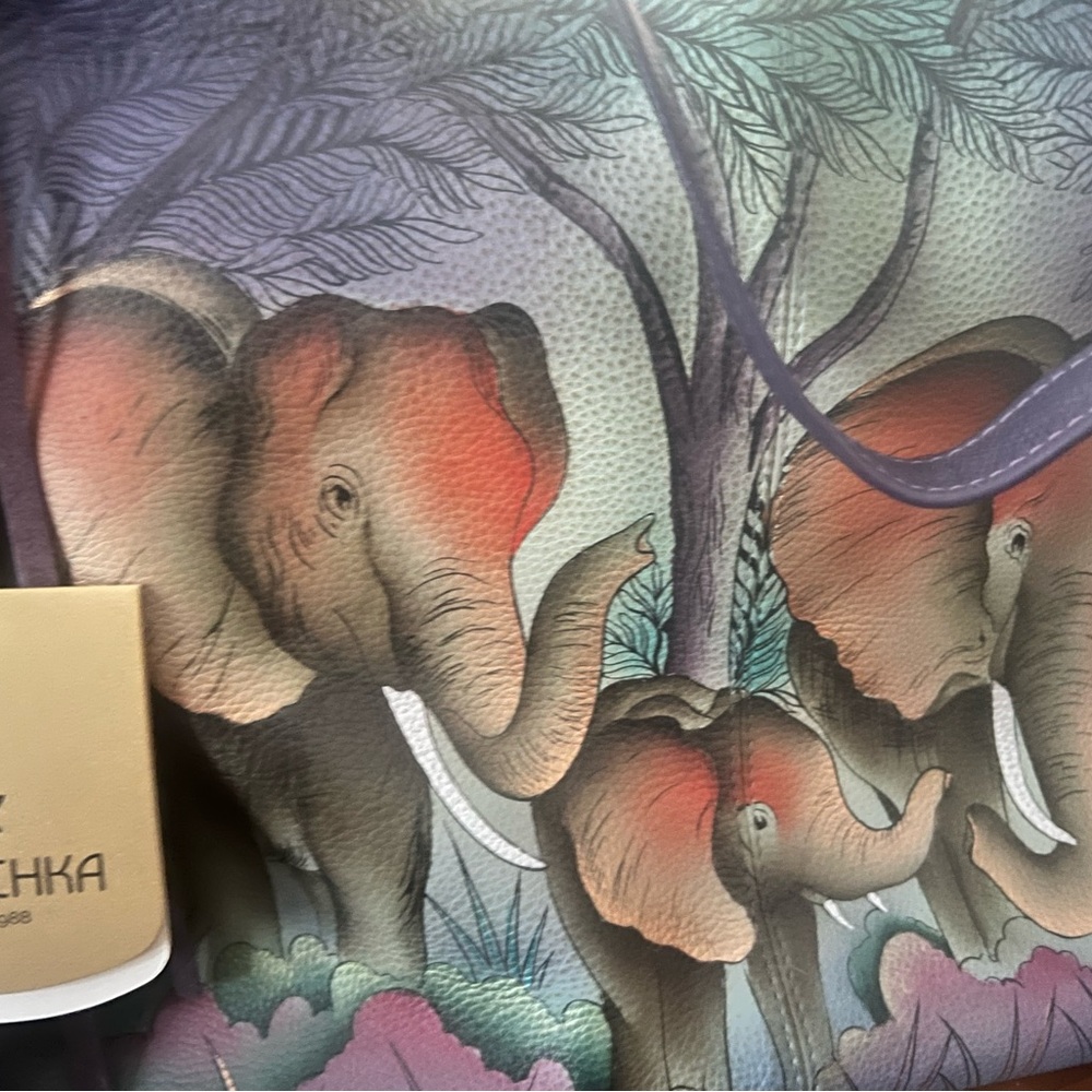 Anuschka Purple Elephant Design Shoulder Bag - Picture 6 of 9